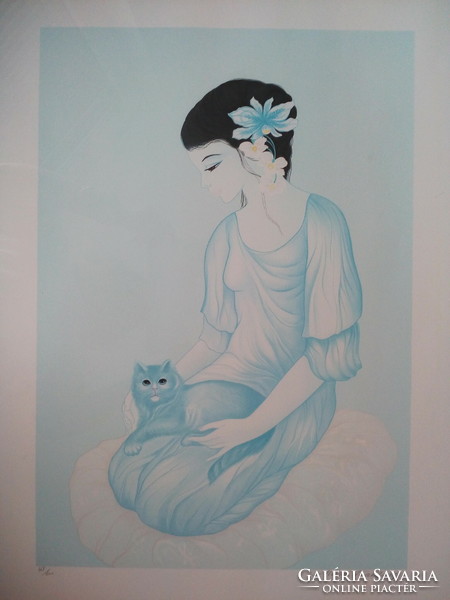 Mara tranlong original lithograph /cat, cat /