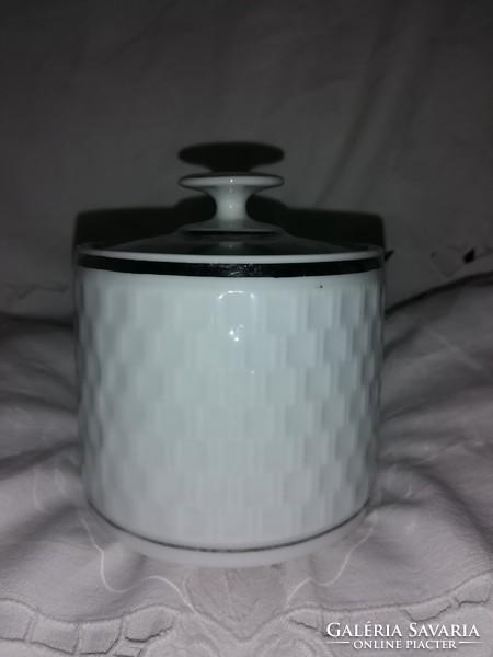 Covered art deco sugar bowl with silver border