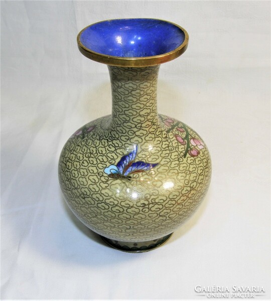 Compartment enamel vase - with flowers and butterflies - 13.5 cm