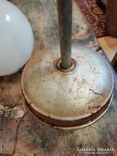 Art deco ceiling lamp, from the 1930s, with porcelain-copper socket, milk glass globe lamp, original