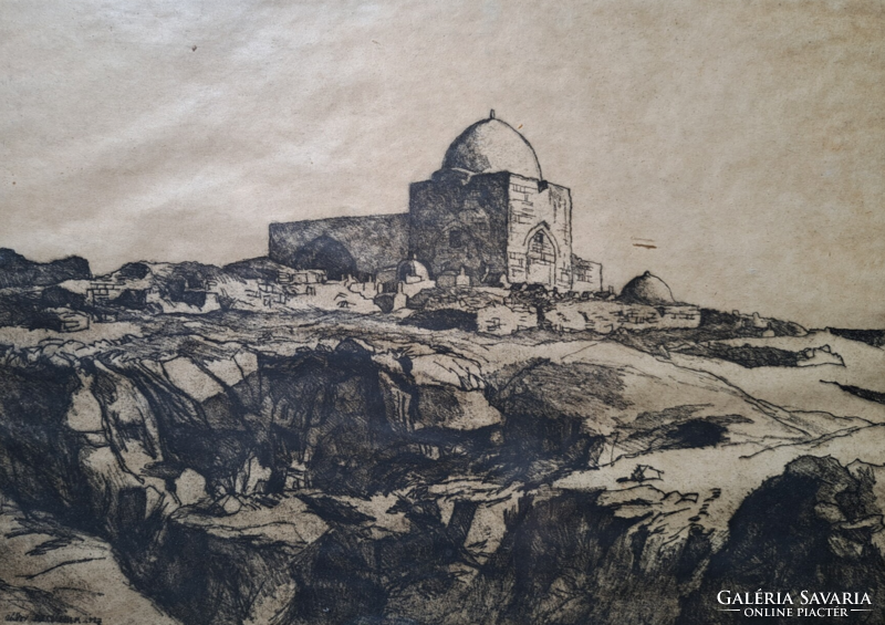 István Zádor: Bethlehem (signed etching, framed 53x40) historical, biblical city, birthplace of Jesus