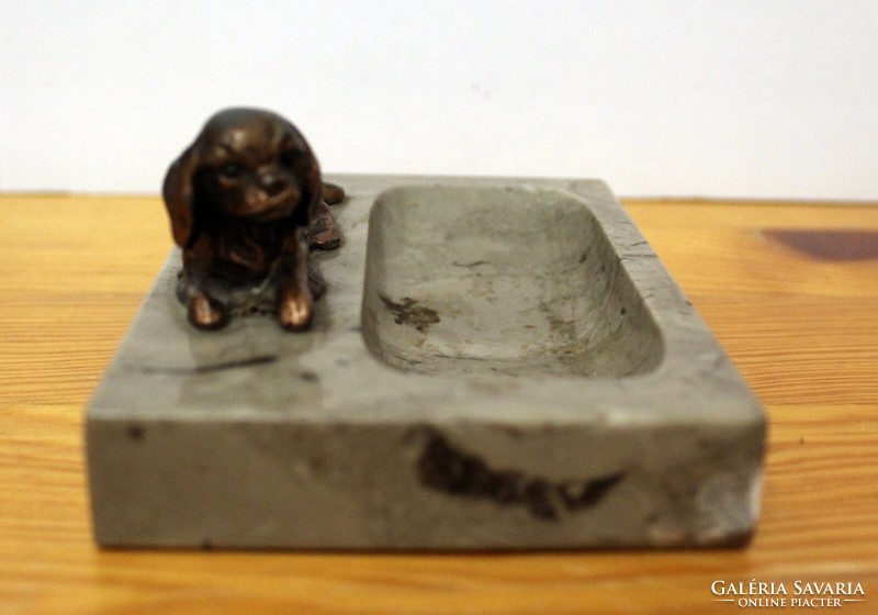 Marble ashtray with copper dog king charles spaniel