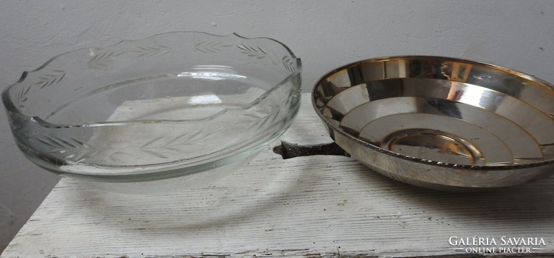 Large metal bowl with polished glass insert