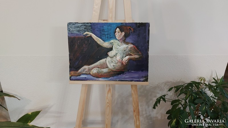 (K) nude painting on cardboard 50x36 cm