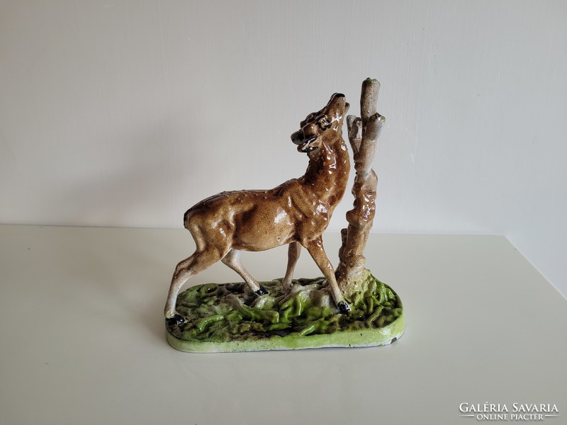 Vintage old large enamel enameled cast iron deer statue