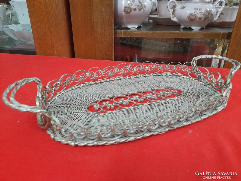 Silver-plated metal braided, handmade tray, centerpiece.