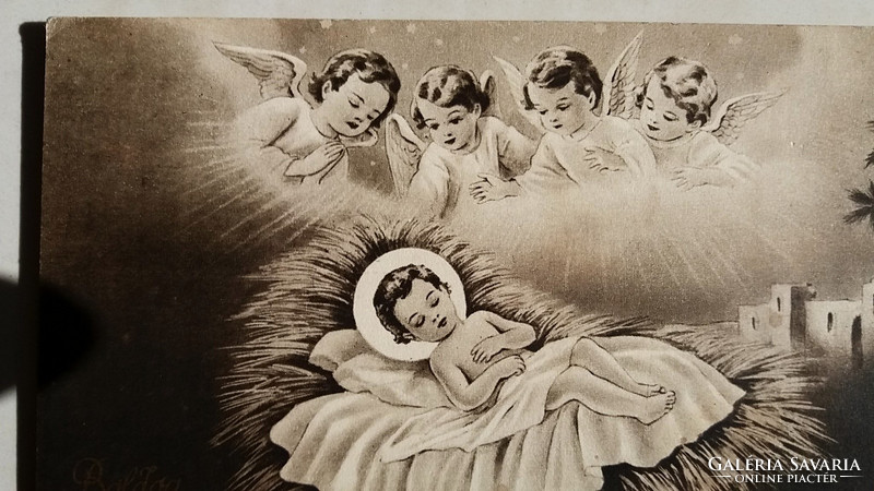 Régi karácsonyi képeslap angyalos Jézuskás levelezőlap