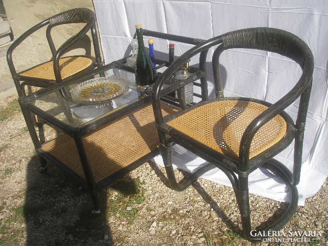 You are in the U12 garden. Terrace with thonet style rolling leg serving table, + 2 armchairs rarity otto wagner?