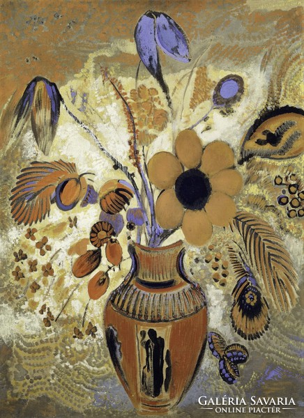 Odilin redon flowers in Etruscan vase - reprint