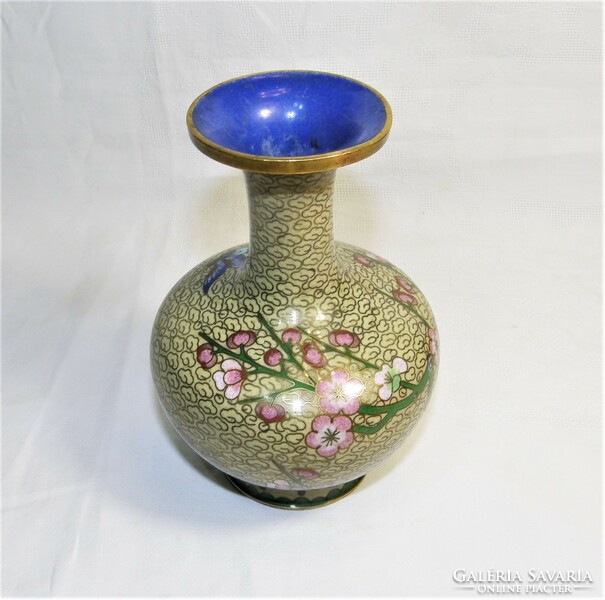Compartment enamel vase - with flowers and butterflies - 13.5 cm