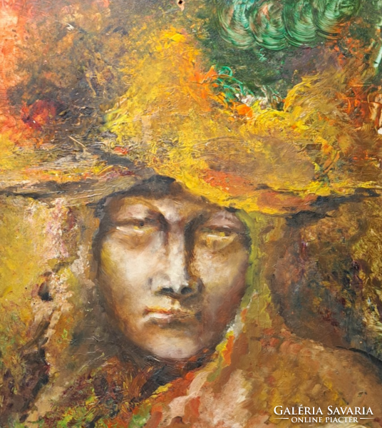 Erdei varázsló (olajfestmény, kerettel 33x37 cm) modern férfi portré