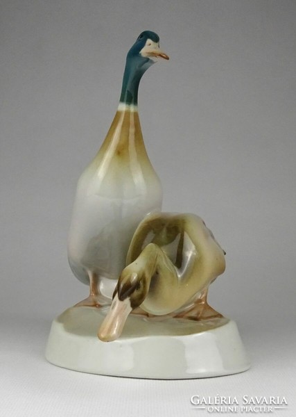 1L557 old large Zsolnay - Sinko porcelain duck pair 18.5 Cm