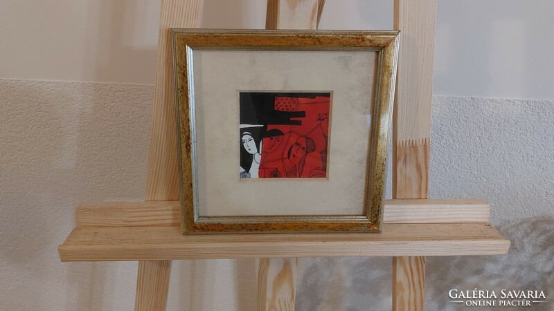 (K) small cubist painting 23x23 cm with frame.
