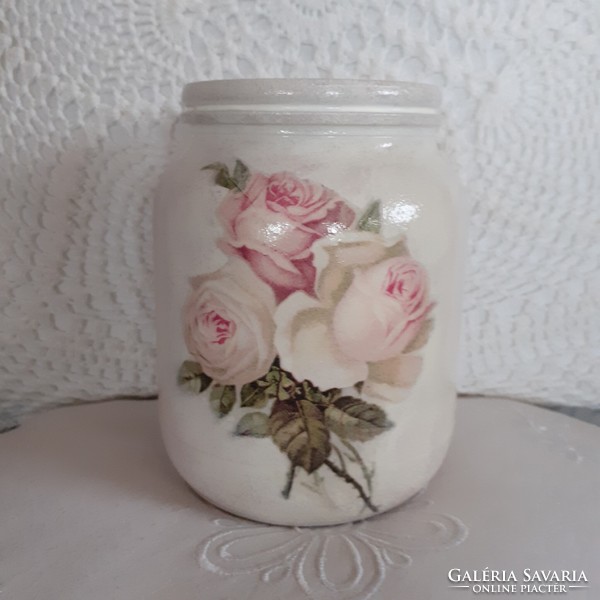 Kézműves rózsás üveg váza 2.