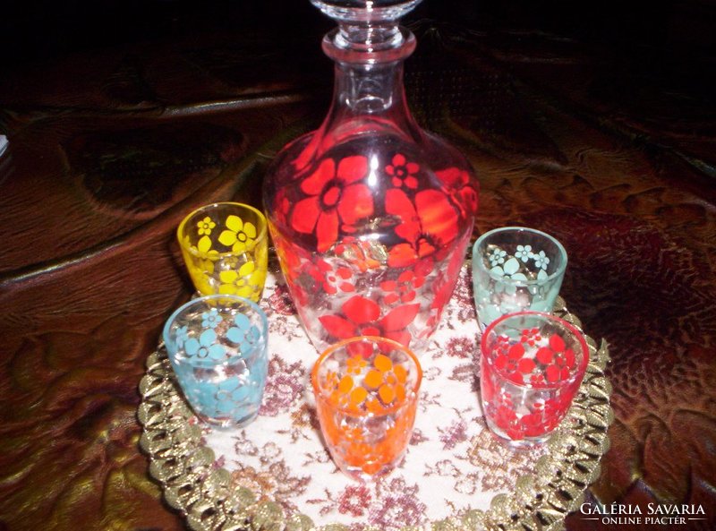 Hand painted French glass liqueur set xx