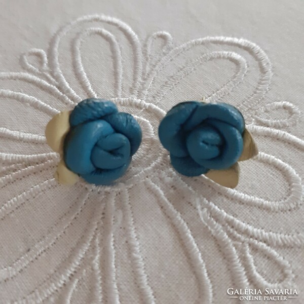 Turquoise leather rose earrings
