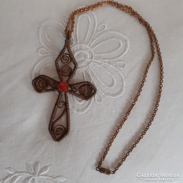 Copper cross pendant with copper necklace