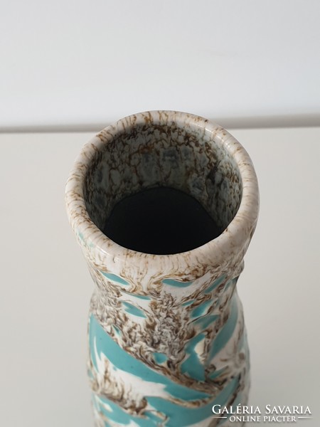 Csorgatott mázas iparművészeti kerámia váza-ritka türkizkék színben