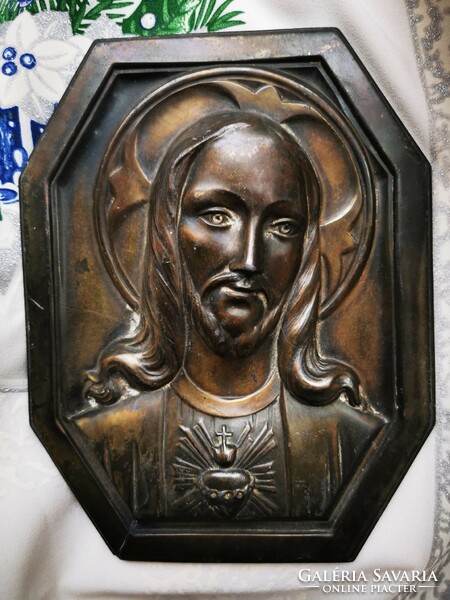 Antique Christ bronze relief