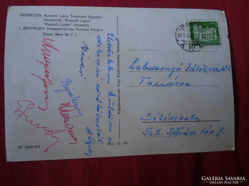 DEL011.7  Debrecen - Labdarúgó Játékvezetők Tanácsa Békéscsaba  1961 aláírásokkal ezdzőtábor