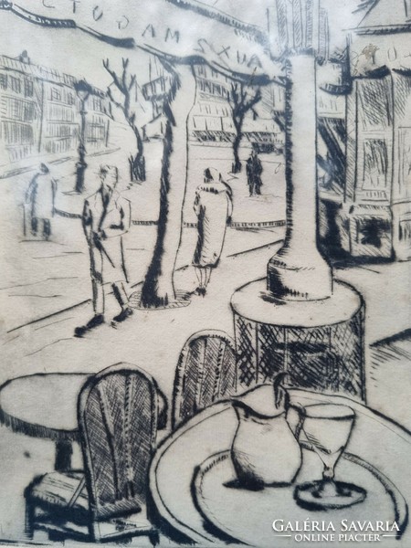 Zsigmond Walleshausen Cselényi etching Paris street scene