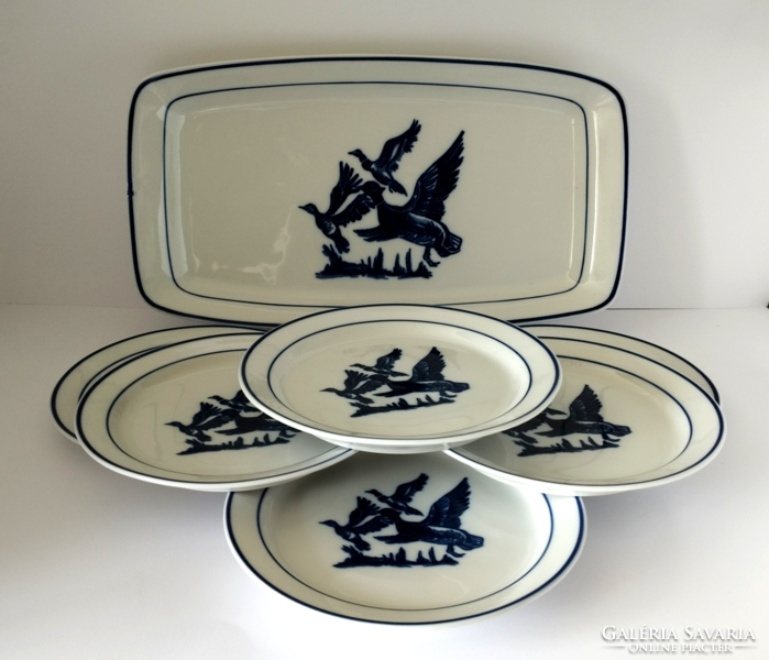 Beautiful old rare white-cobalt crow house cookie, set of hand-painted porcelain with wild geese pattern