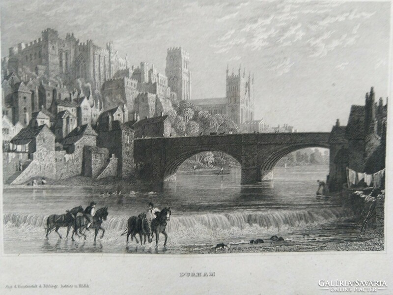 Durham in England. Original woodcut ca. 1840