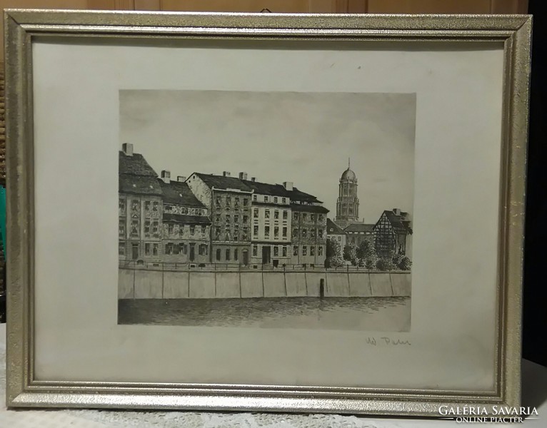 For lovers of curiosities - a wonderful etching by a German gallery in a silver frame