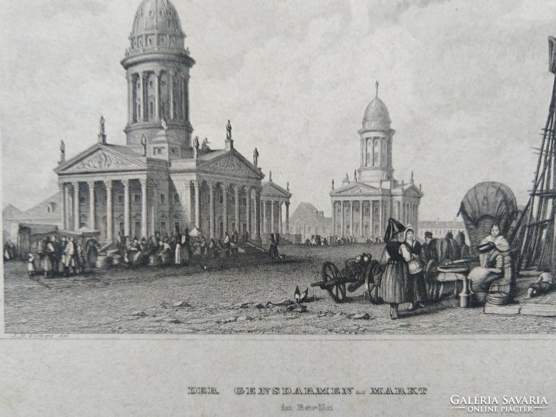 The Gendarmerie market in Berlin. Original woodcut ca. 1840