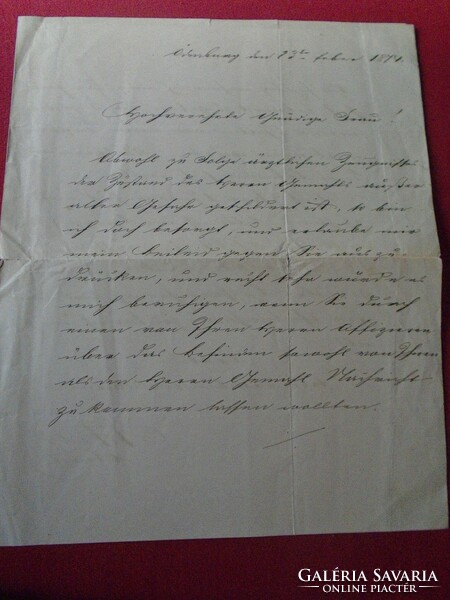 DEL014.4 Régi kézzel írt levél - Sopron - Ödenburg 1874  -Artner oberst