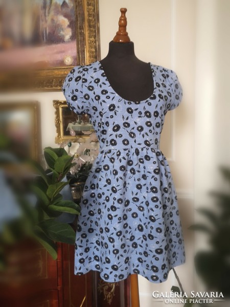Next 38-40, romantic baby blue dress with black flowers