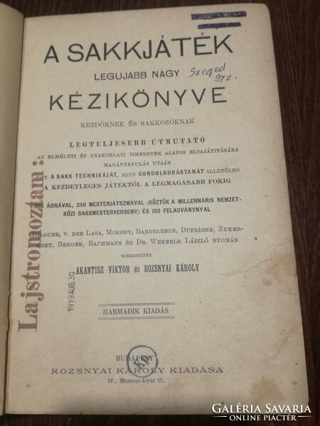 A sakkjáték legújabb kézikönyve Akantisz Viktor és Rozsnyai Viktor szerkesztésében