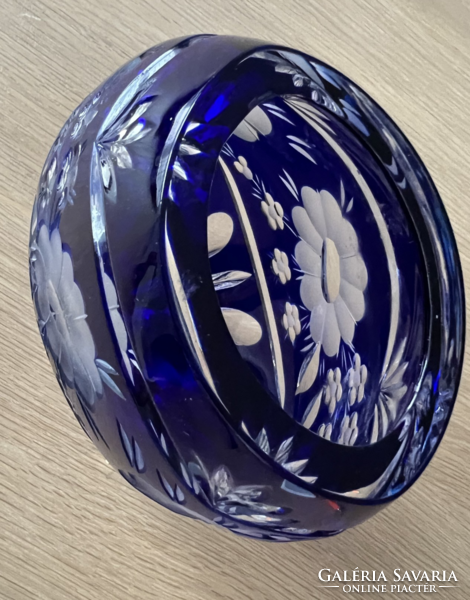 Royal blue lead crystal vase, 20 cm - special, unique shape