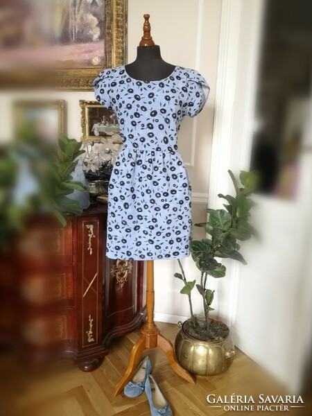 Next 38-40, romantic baby blue dress with black flowers