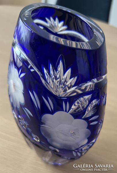 Királykék ólomkristály váza, 20 cm- különleges, egyedi forma