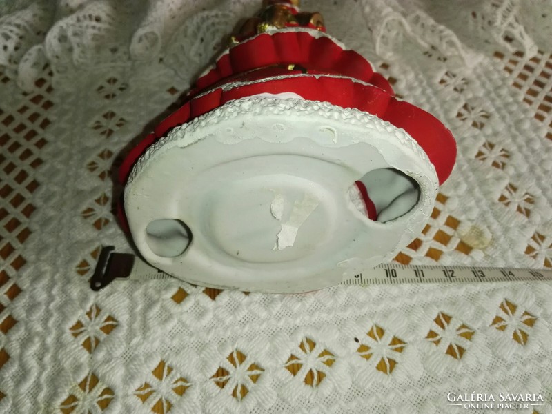Porcelán, piros karácsonyfa mécses-gyertyatartó.