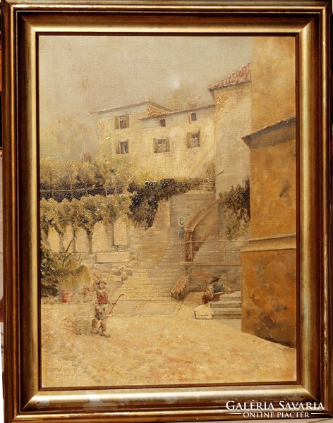 F. W. Gehrke: historical part of the city, 1934, Munich - oil on canvas painting, framed