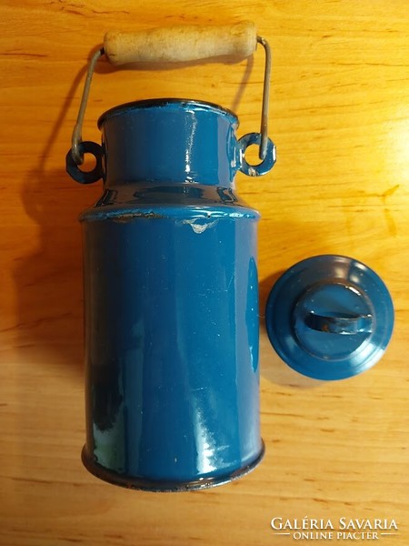 Blue enameled milk jug, jug