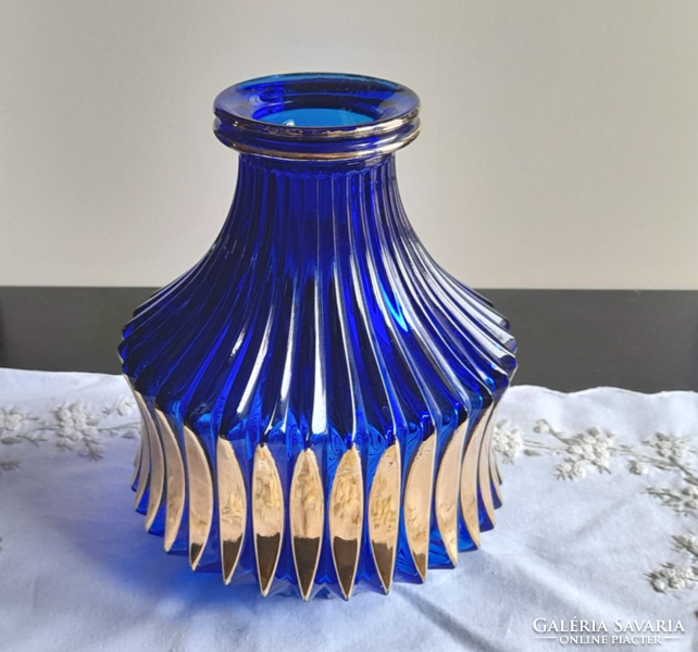 ﻿﻿Vintage cobalt blue and gold glass vase - august walther & sohne -
