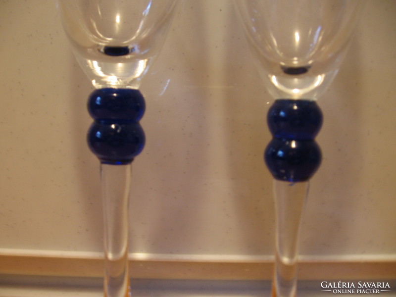 Champagne and wine elegant stemmed glasses with a pair of double cobalt balls on the stem, also for occasions and weddings