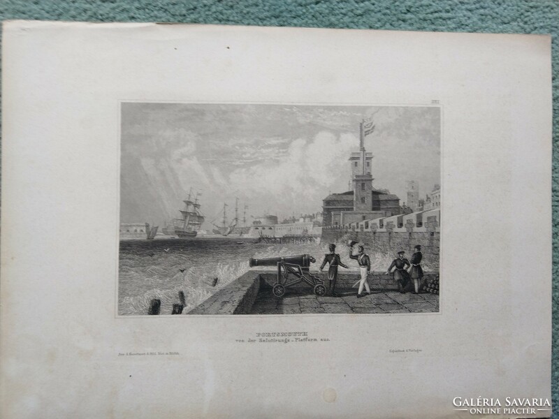 Portsmouth, a Salutirings platform-rol, eredeti acelmetszet ca.1840