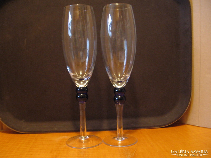 Champagne and wine elegant stemmed glasses with a pair of double cobalt balls on the stem, also for occasions and weddings