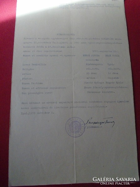 Del013.35 Marriage certificate Igal Kisbarati Veszprém - János Rehák - Teréz Deák 1939