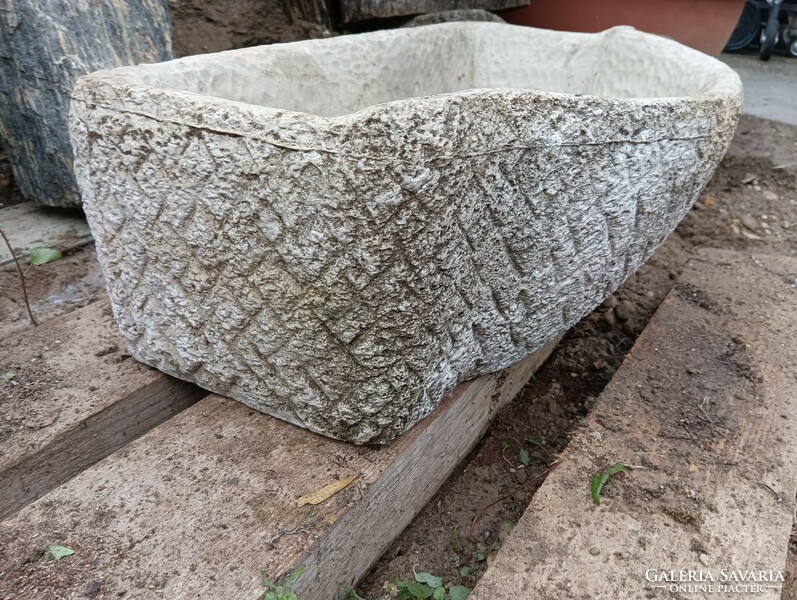 Rustic large 78cm stone artificial stone wash basin - well spout or horse drinking trough bird drinking bowl etc.