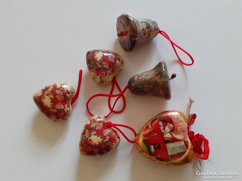 Retro 6 paper pulp Christmas tree decoration heart bell