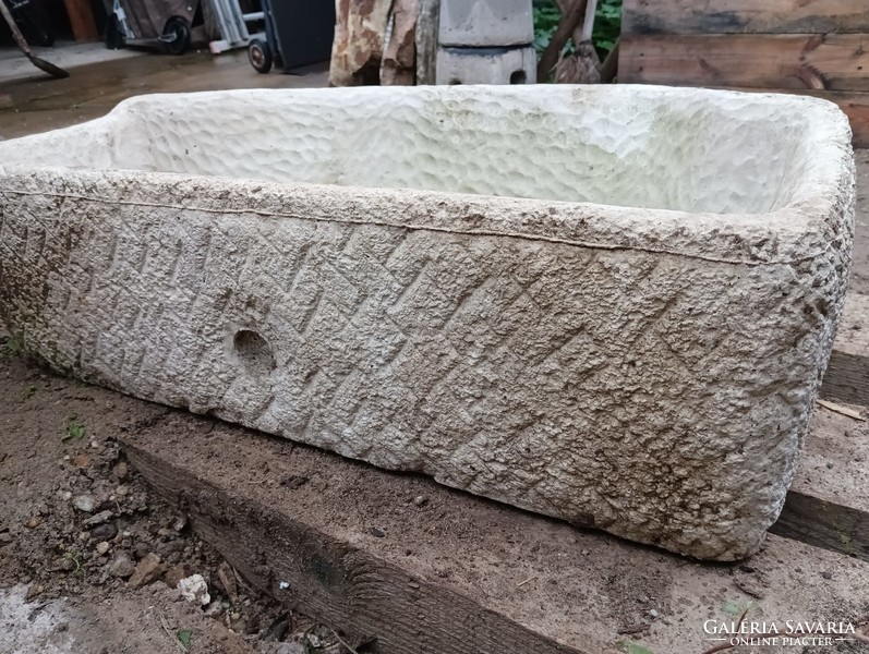 Rustic large 78cm stone artificial stone wash basin - well spout or horse drinking trough bird drinking bowl etc.