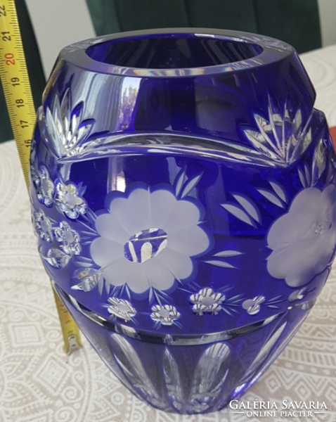 Royal blue lead crystal vase, 20 cm - special, unique shape