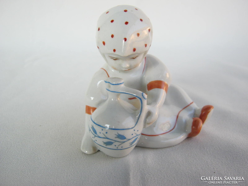 Zsolnay porcelain little girl with a jug