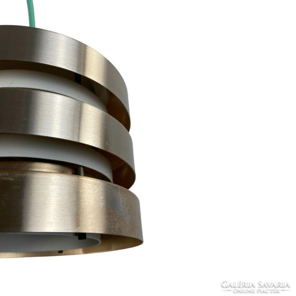 Veb metalldrucker halle - metal mid-century ceiling lamp - with refurbished, turquoise textile cable