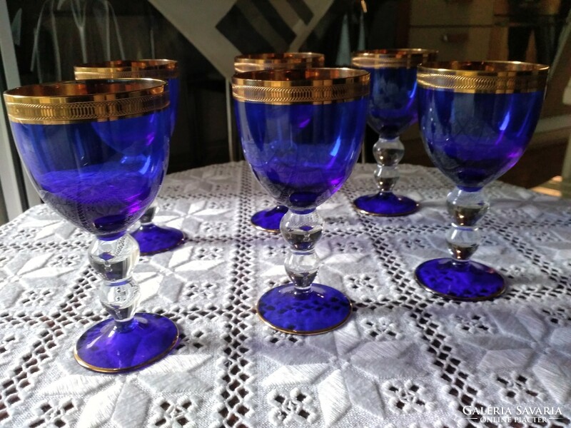 Fantastic luxury cobalt glass stemmed glasses from the Kvétná glass factory